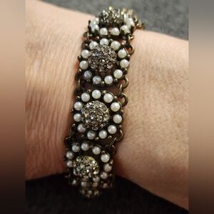 Heidi Daus Brass Tone Pearl & Swarovski Crystal Floral Bracelet